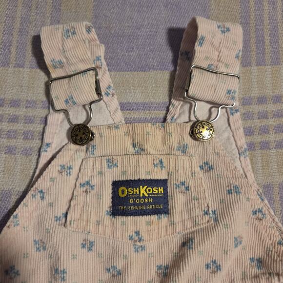 OshKosh B'gosh Vintage Pink Floral Girls Corduroy Overalls Size 12 Months Cotton - Picture 5 of 8